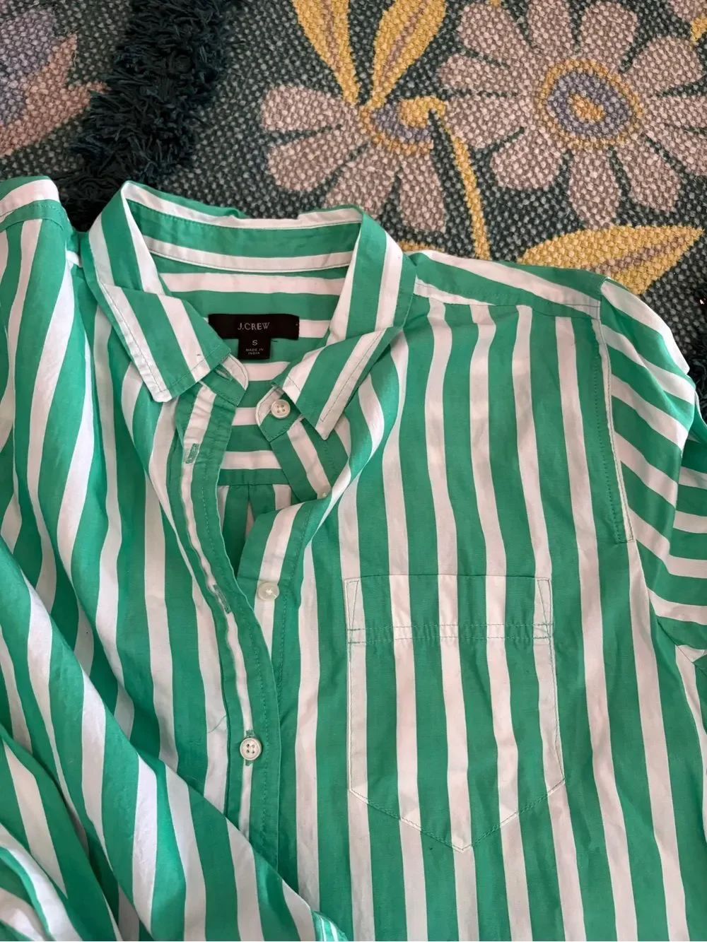 J. Crew Green stripped button down dress / cover-up Small